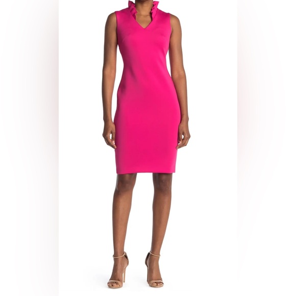 NWT Calvin Klein Ruffle Neck Sheath Dress - Picture 2 of 4